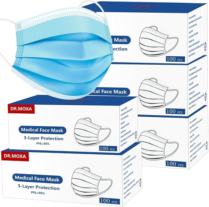 DR.MOXA 500 Pack Disposable Medical Face Masks -3 Ply Face Mask by DRMOXA
