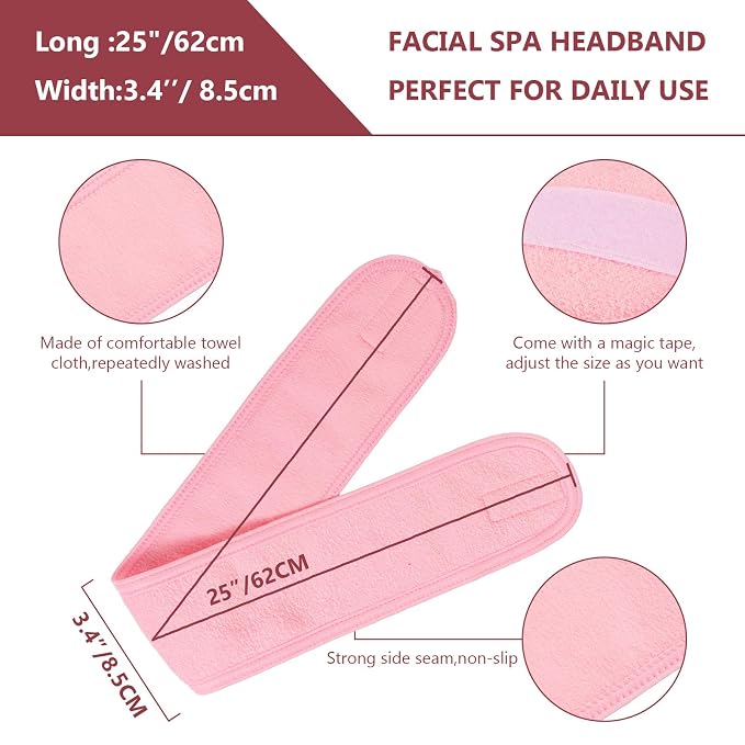Whaline Spa Facial Headband Make Up Wrap Head Terry Cloth Headband Adjustable - Image 2