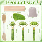 6Pcs Jade Roller for Face, Gua Sha Facial Tools for Women Natural Face Roller - Image 4