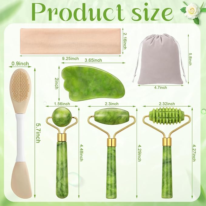 6Pcs Jade Roller for Face, Gua Sha Facial Tools for Women Natural Face Roller - Image 4