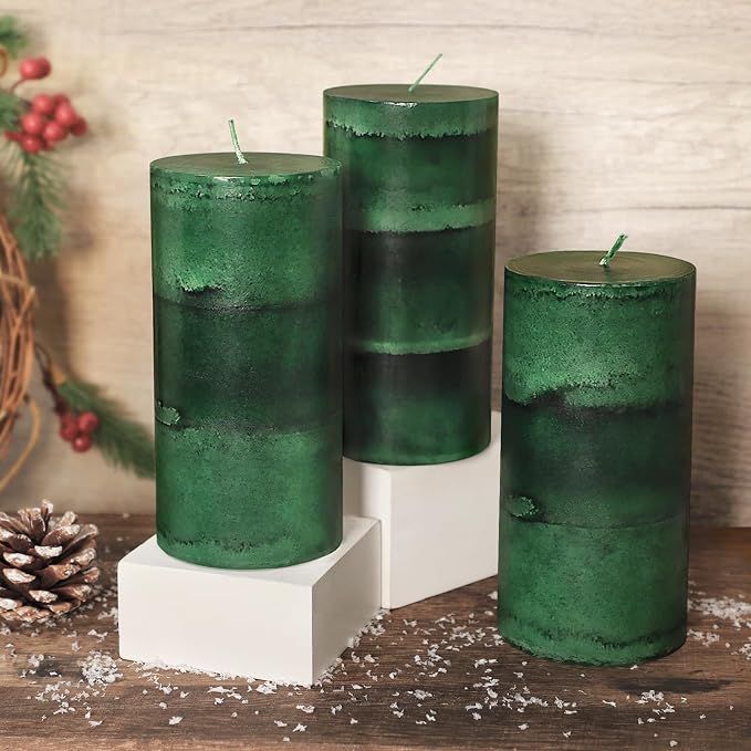 Dark Green Pillar Candles 3x6 Inch Fir Scented Candles Hand-Poured Long Lasting - Image 6