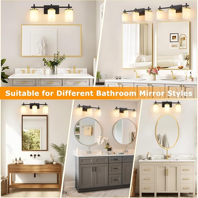 3-Lights Black and Gold Bathroom Lighting Fixtures Over Mirror, Anti-Rust - Image 7