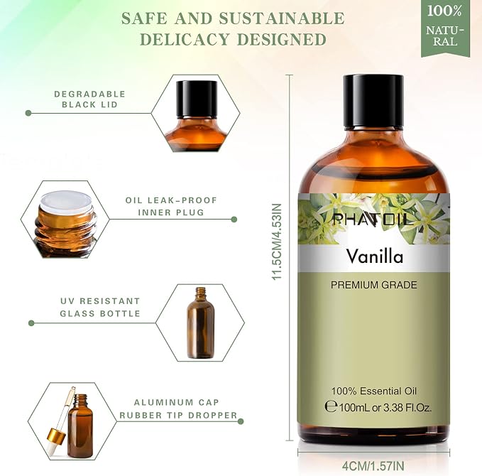 PHATOIL 100ML Vanilla Essential Oil, Huge 3.38fl.oz Bottle Vanilla Oil - Image 6