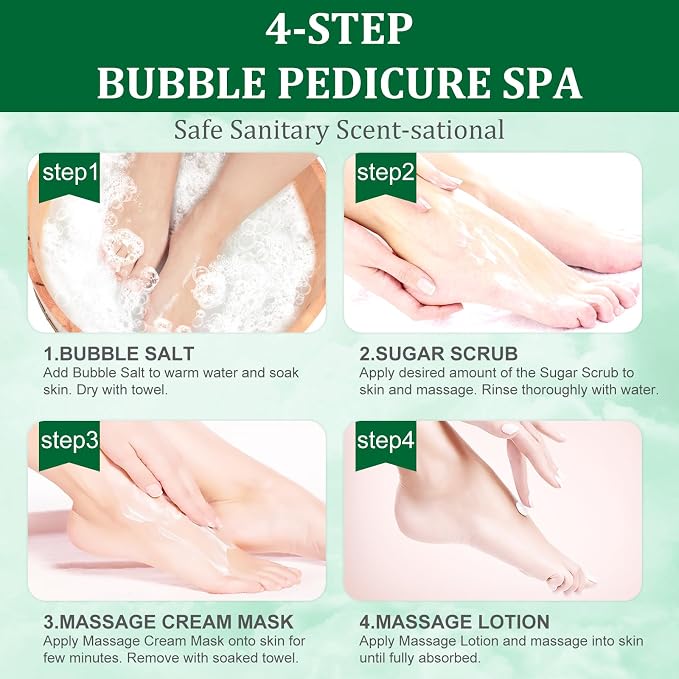 Pedicure Kit Foot Soak Set: Bubble Salt, Sugar Scrub, Massage Mask, Massage - Image 5