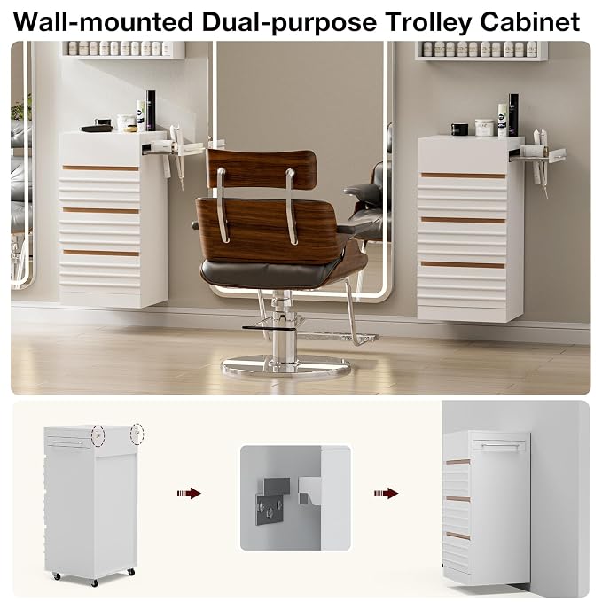 Salon Trolley Cart with Lockable Wheels, Rolling Hair Cart with 3 Dryer Holders - Image 8