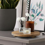 Round Decorative Tray Burnt Wood Bathroom Counter Organizer Pedestal Stand - Image 5