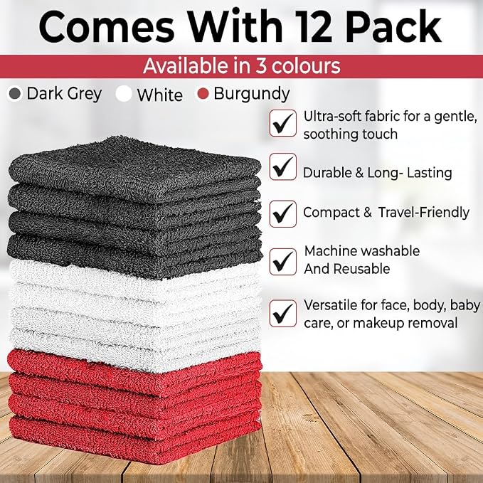 QUBA LINEN 100% Cotton Washcloth Set – Soft, Absorbent Face Towels - Image 2