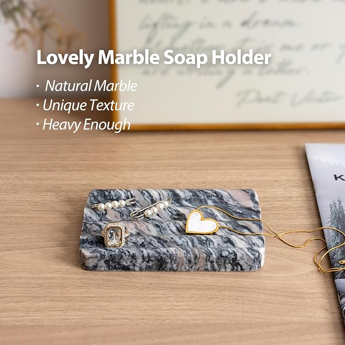 2 Pcs Soap Holder for Bathroom, Marble Soap Dish for Kitchen Countertop - Image 5