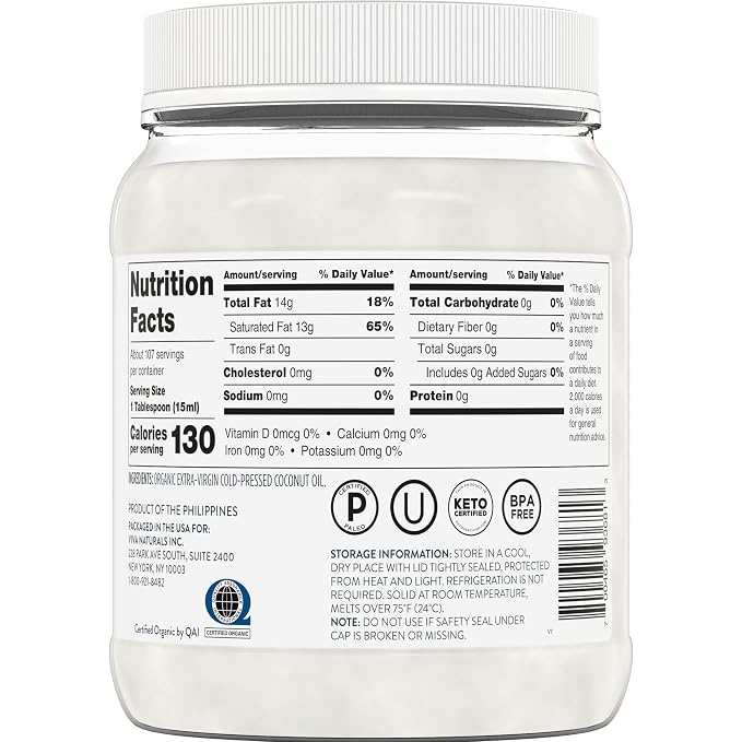 Viva Naturals Organic Coconut Oil, 54 fl oz – Unrefined, Cold-Pressed Extra - Image 3