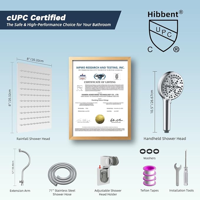 Hibbent All Metal CUPC Certified Shower Head, Handheld Showerhead Combo - Image 8