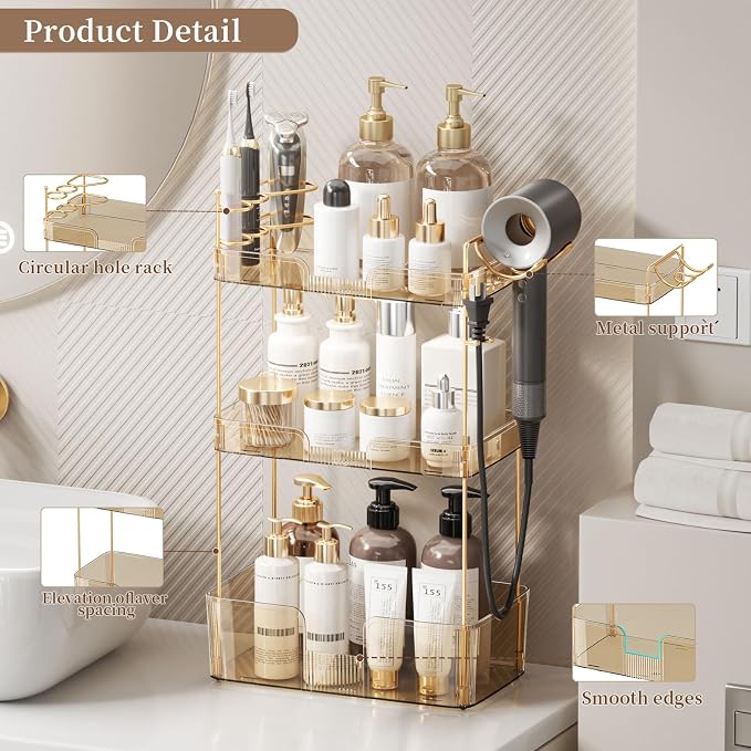 Akinbas 3 Tier Bathroom Organizer Countertop Makeup Perfume Tray Skincare - Image 4