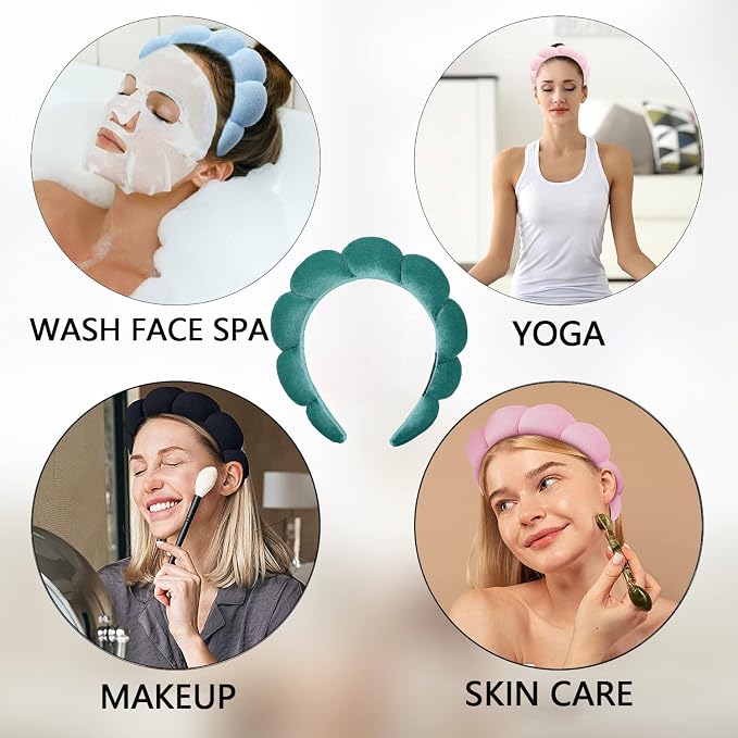 Luckybear Spa Headband for Washing Face, Velvet Makeup Headband, Bubble - Image 3