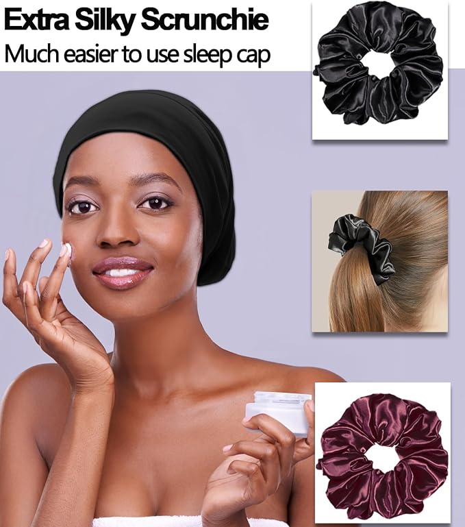 Sleep Cap Bonnet for Sleeping Black Women, Adjustable Cooling Ice Silk Lined - Image 4