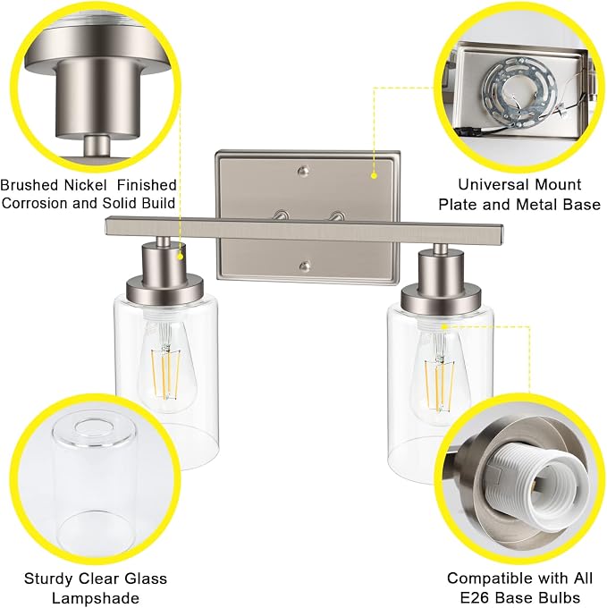 Ascher 2-Light Wall Sconces, Modern Vanity Light Fixture - Image 7