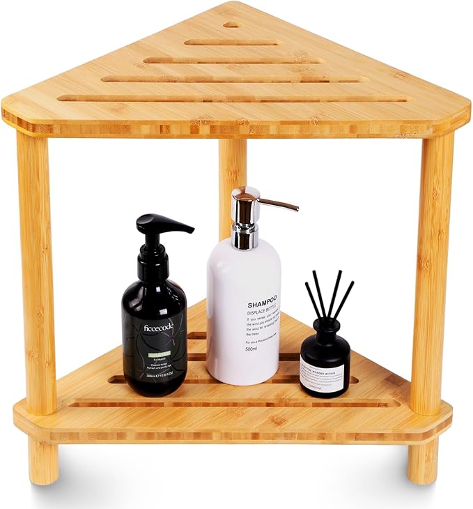 Bamboo 2-Tier Corner Shower Organizer, Waterproof Standing Shower Caddy Storage by Unknown