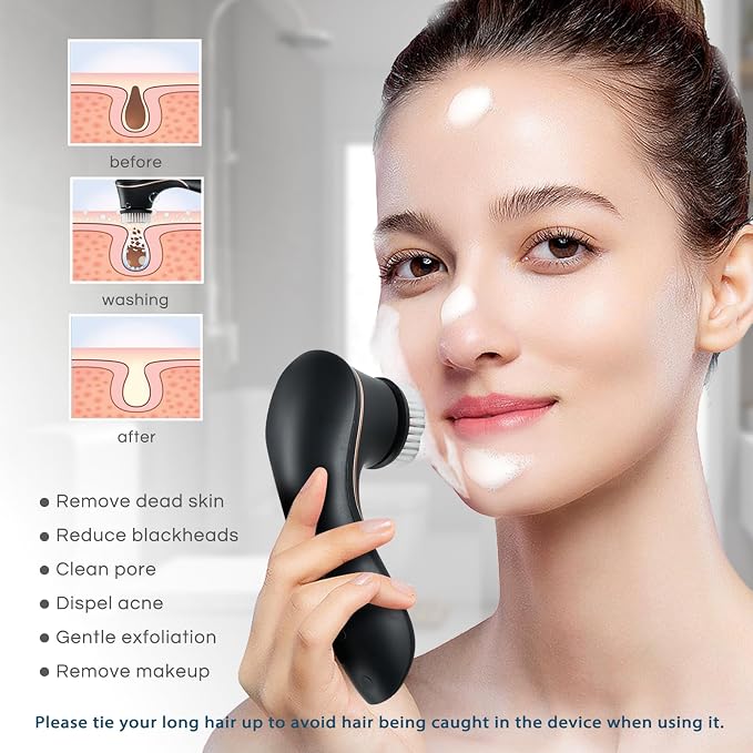 Facial Cleansing Brush, Electric Face Scrubber Rechargeable Exfoliator IPX-7 - Image 5