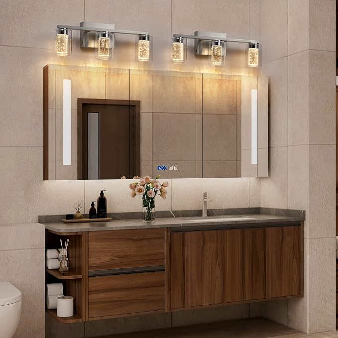 Bathroom Light Fixtures, 3 Light Brushed Nickel Bathroom Vanity Light over - Image 2