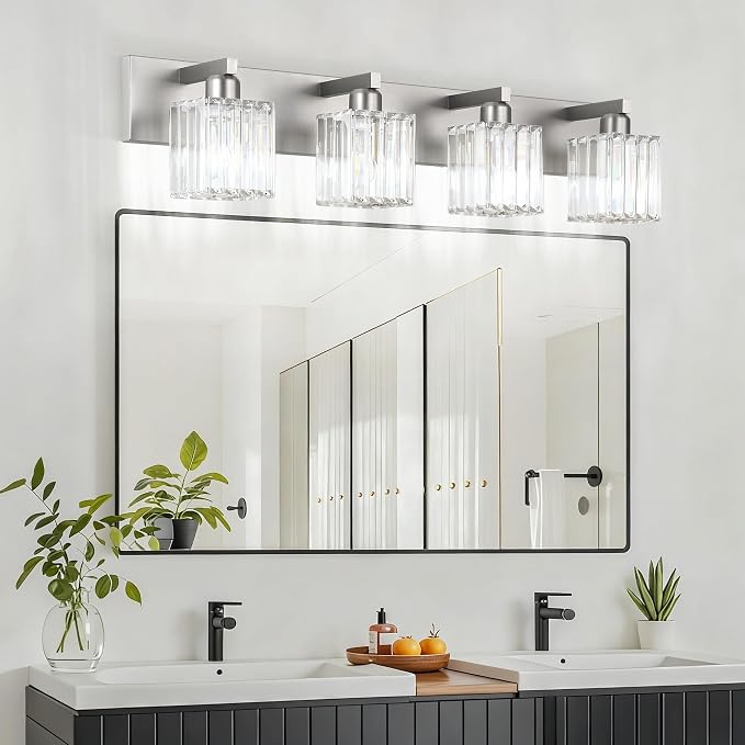 Aipsun Brushed Nickel Bathroom Lighting Fixtures 4 Light Crystal Modern - Image 4
