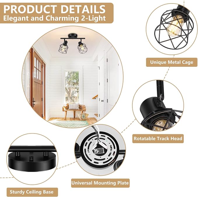Baocuz 2-Lights Kitchen Light Fixtures Ceiling Mount, Adjustable Semi Flush - Image 2