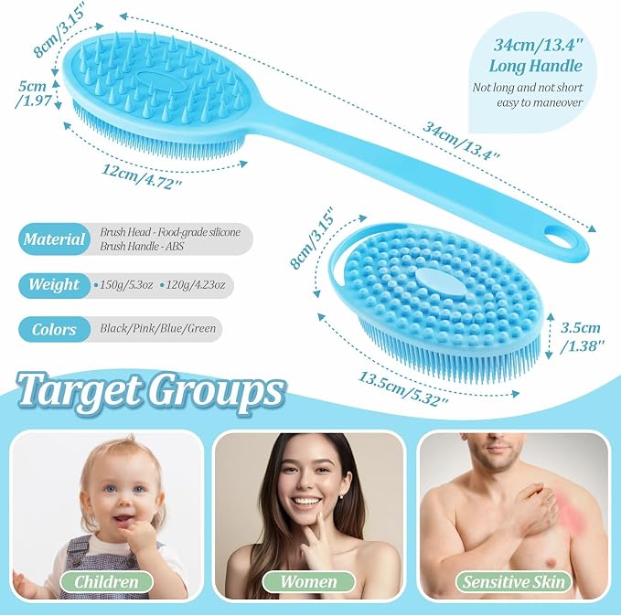 Silicone Back & Body & Face Scrubber Set 3PCS, Gentle Exfoliating Back & Body - Image 2