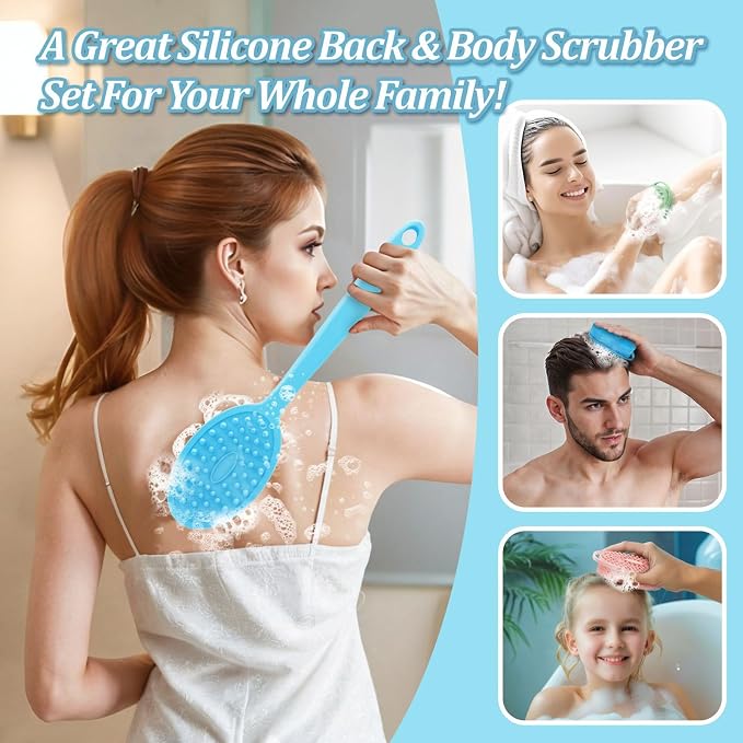 Silicone Back & Body Scrubber Set 2PCS, 13.4'' Gentle Exfoliating Back Scrubber - Image 5