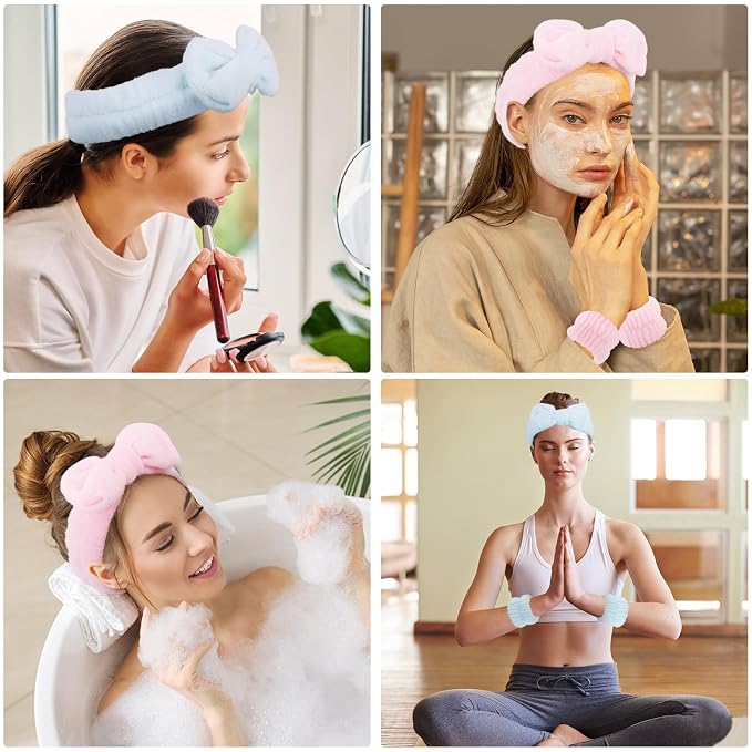 WHAVEL 6PCS Spa Headband and Wristbands Set, Face Wash Headband Wrist Bands - Image 5