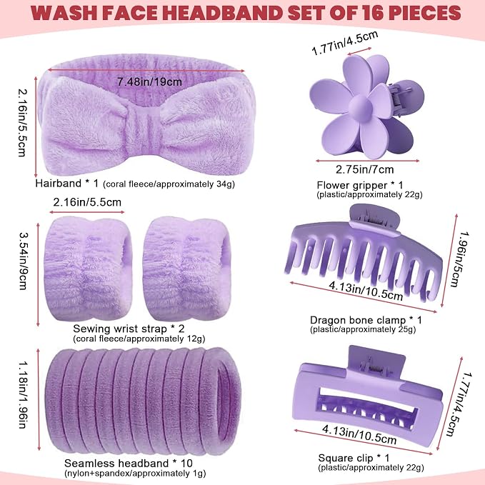 16 Pcs Skincare Headband Set, Face Washing Headband - Image 2
