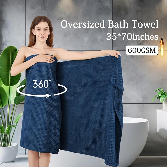 8-Piece Navy Bath Towels Set, 2 Oversized Large Bath Towels Sheet, 2 Hand - Image 2