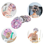 4 PCS Shower Caps for Women, Printing Bath Caps, Double Layers Shower Cap - Image 7