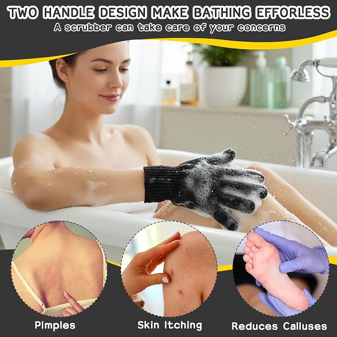 Sibba 3 Pcs Exfoliating Body Scrubber Bath Gloves Set Back Scrubber Shower - Image 4