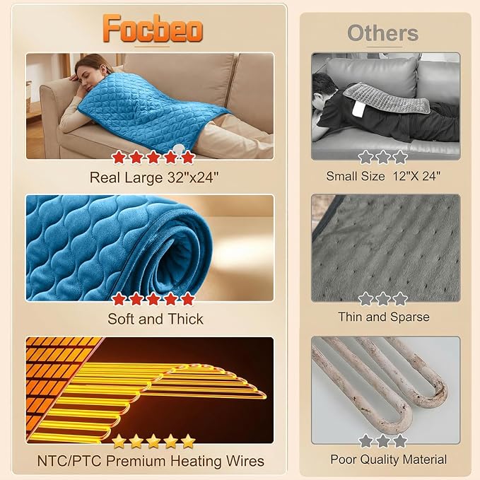 King Size Electric Heating Pad for Back Pain 32"x24" Extra Large Heating Pad - Image 6