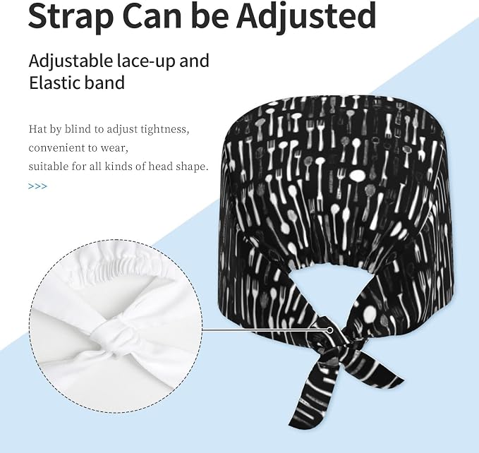 Scrub Cap for Women and Men Boho Black Leaf Pattern Adjustable Breathable - Image 4