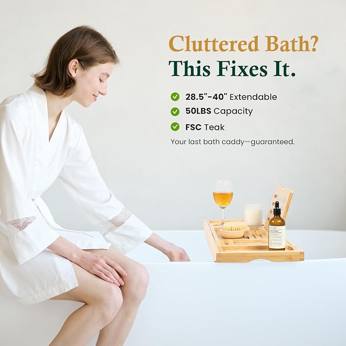 Bamboo Bathtub Tray, Bath Caddy - Image 7