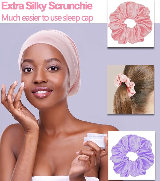 Sleep Cap Bonnet for Sleeping Black Women, Adjustable Cooling Ice Silk Lined - Image 4