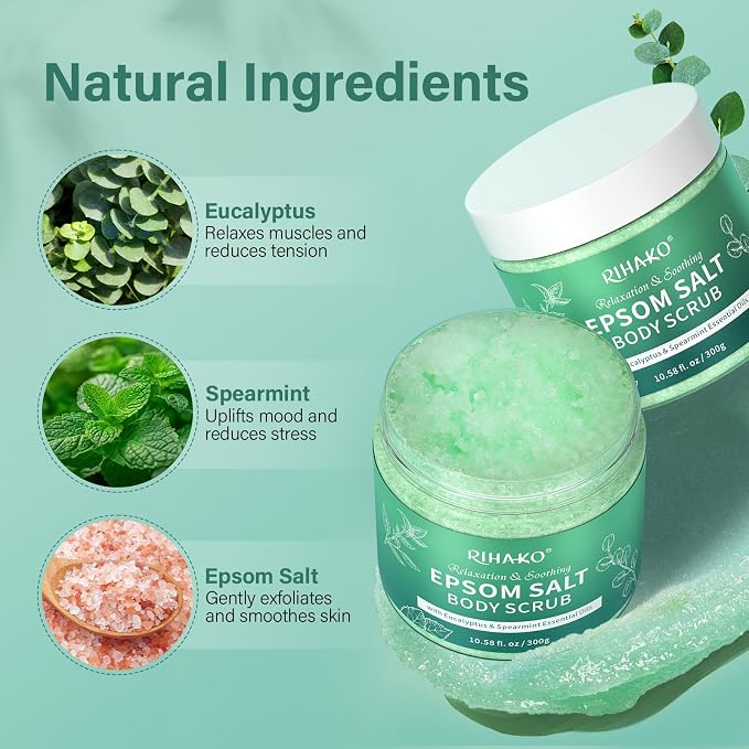 Eucalyptus Epsom Salt Body Scrub, Exfoliating detox body scrub, Relax & Relief - Image 3