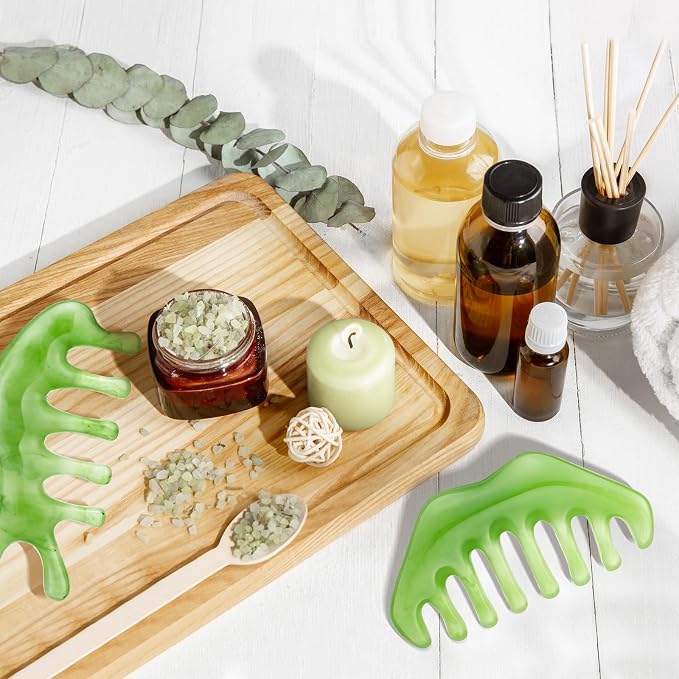 Geiserailie 2 Pcs Jade Combs Esthetician Supplies Massage Stone Hair Gua Sha - Image 5