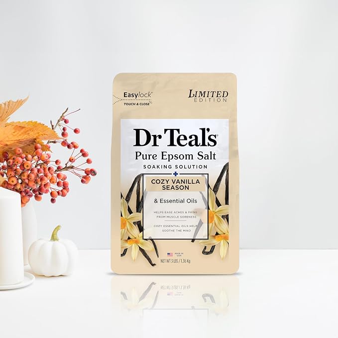 Dr Teal's Epsom Salt Magnesium Soak, Limited Edition Cozy Vanilla Season - Image 6