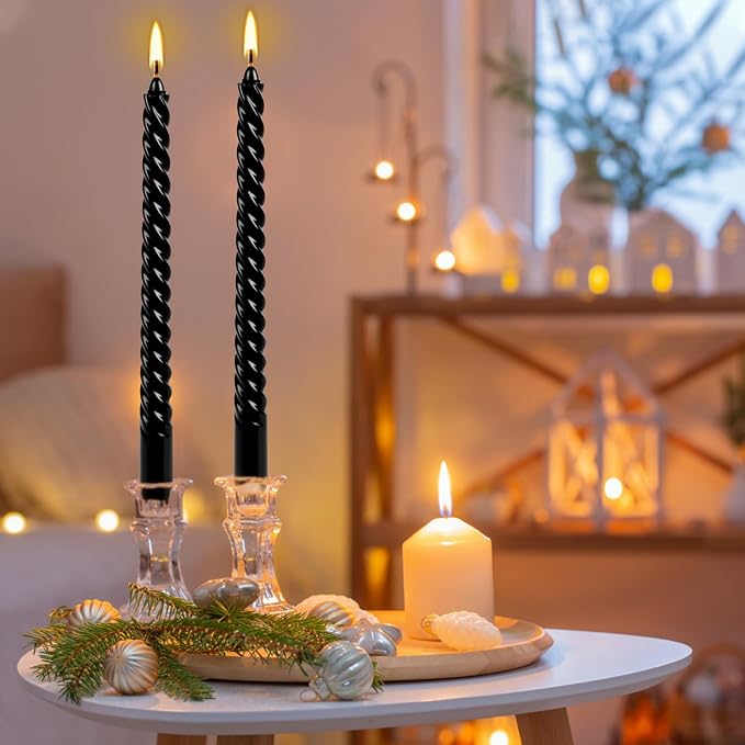 WPONSZU 10 Inch Black Spiral Taper Candle Set, 12 Pack Unscented Dripless - Image 6