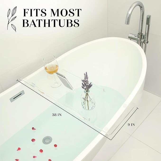 38" Supreme - Clear Acrylic Bathtub Tray Caddy Tub Shelf, Spa Board Luxury - Image 2