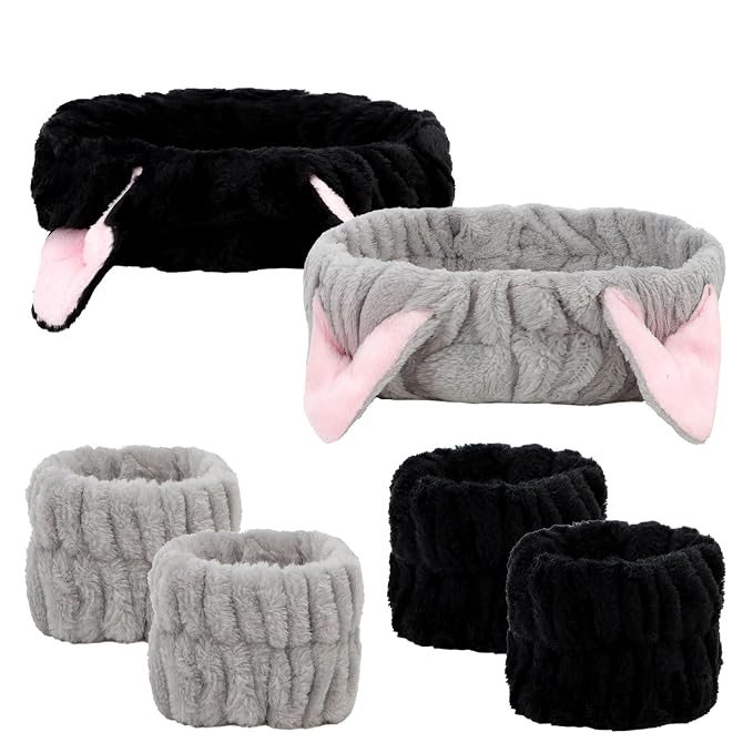 AMCAMI 6 Pcs Spa Set, Cute Make Up Cat Ears Headband Plush Animal Makeup - Image 8