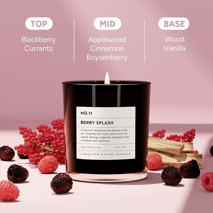 LUMELOOM Berry Splash Luxury Scented Candles, 9oz Soy Wax Candles - Image 2