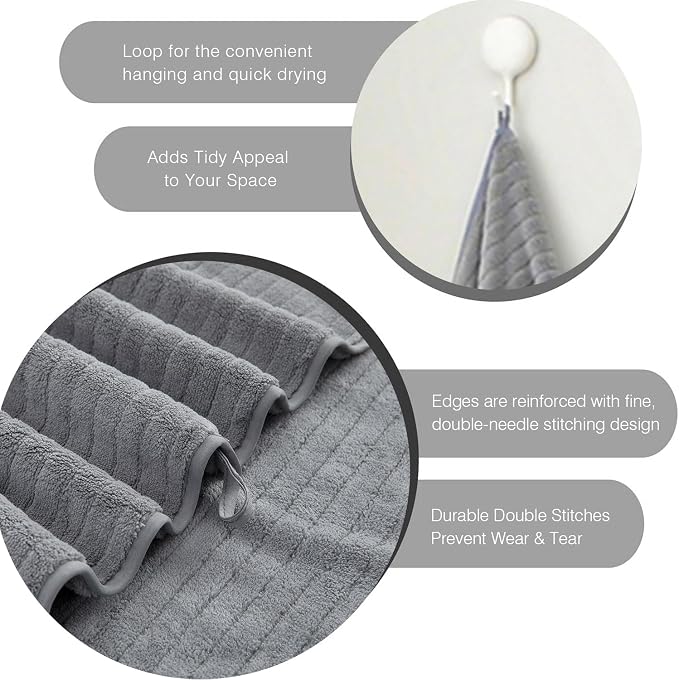 Hailea Grey Hand Towels Set 16x31 Inches, Soft Microfibers Bathroom Towel Set 2 - Image 3