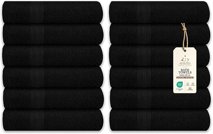 Medium Bath Towels Bulk Set of 12 – 100% Cotton Terry – 24" x 48" – Quick Dry by ASTILTEXCottonTowels
