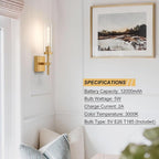 Gold Battery Operated Wall Sconce Set of 2, Wireless Wall Sconces - Image 7