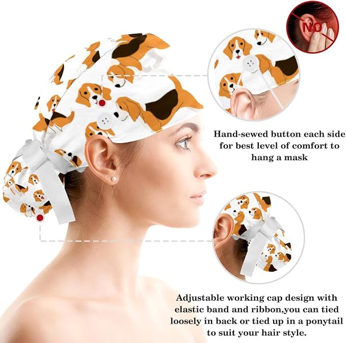 Adjustable Brown Dachshund Dog Blue Surgical Scrub Cap - Image 3