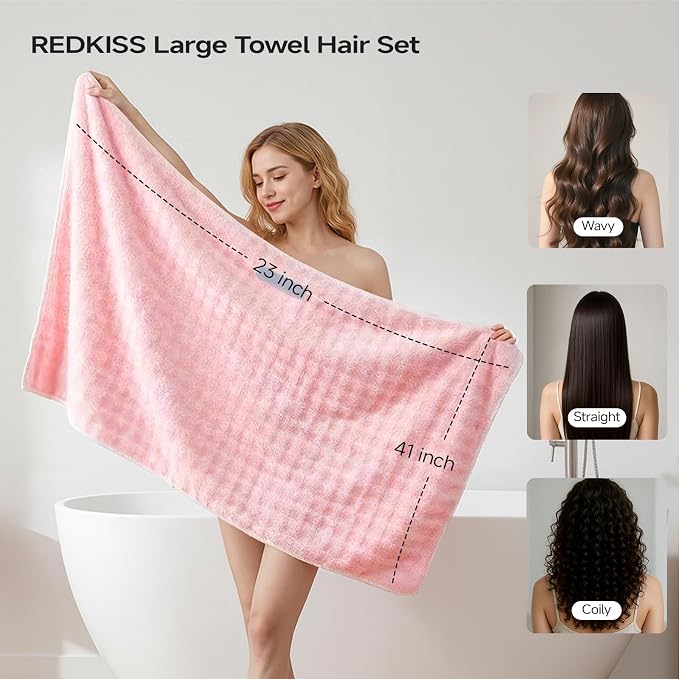 REDKISS 3 Pack Extra Large Microfiber Hair Towels - Image 3