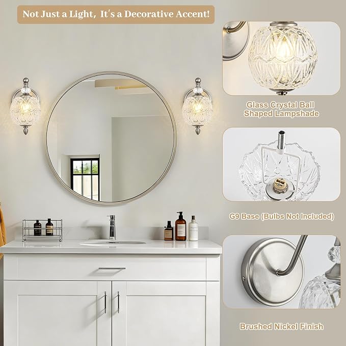 1 Piece Brushed Nickel Wall Sconce, 1-Light Mid Century Modern Brushed Nickel - Image 3