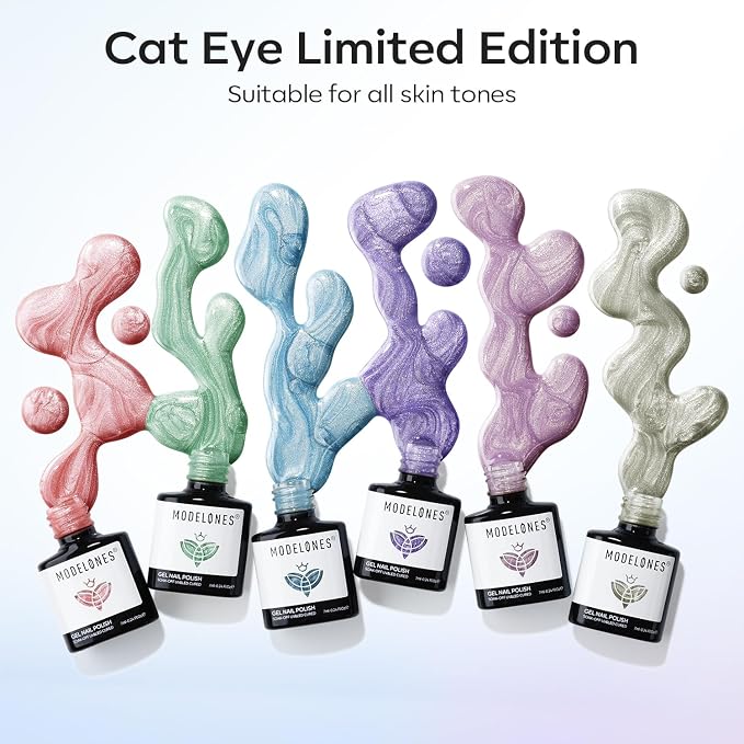 modelones Cat Eye Gel Nail Polish 6 Colors Red Green Silver Purple Blue Glitter - Image 4