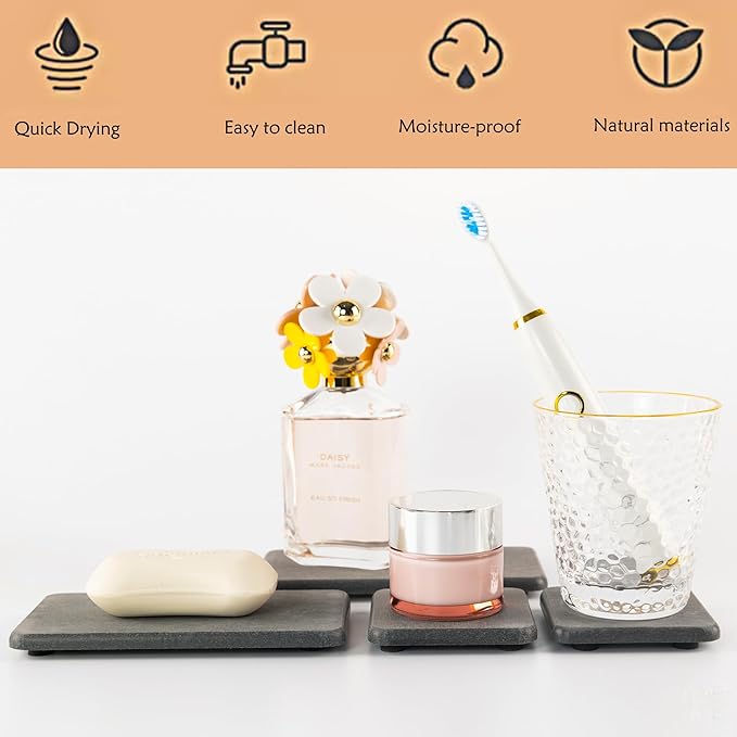 NiuYichee Set of 4 Water Absorbent Diatomite Coasters, Diatomaceous Earth - Image 2