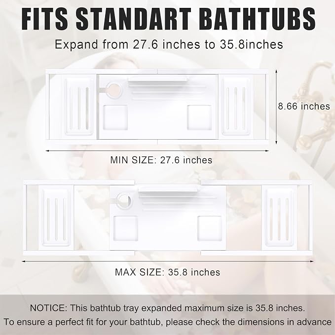 Bathtub Tray Caddy, Premium Bamboo Expandable Bath Tub Trays Table, Foldable - Image 3